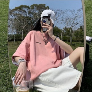 @纪凡豹 100%纯棉短袖恤男简约百搭宽松港风五分袖潮流休闲上衣服体恤ins 白色ACYNC