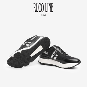 Ruco Line如卡莱男鞋2021新款厚底增高跑步鞋运动休闲鞋男潮百搭 黑色