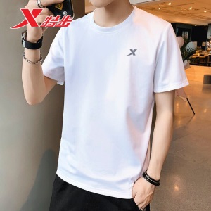 特步男装运动短袖t恤衫春夏四季新款透气潮流修身男士休闲速干套头上衣棉T户外跑步健身综训篮足球吸汗服饰