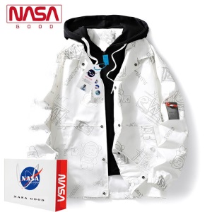 NASA旗舰店官网联名潮牌休闲外套男士春秋季潮流宽松假两件青少年连帽工装夹克衫外套男生上衣棒球服男装