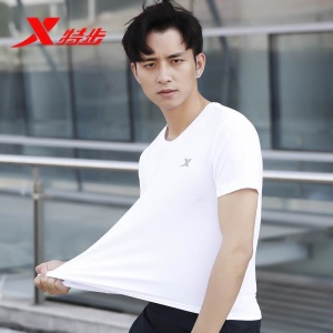 特步男装运动短袖t恤衫春夏四季新款透气潮流修身男士休闲速干套头上衣棉T户外跑步健身综训篮足球吸汗服饰