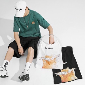 劲依狼 短袖t恤男 春夏季潮牌男装联名白T恤男女士打底衫衣服男圆领情侣装夏天韩版宽松体恤潮流五分半袖