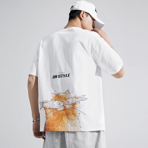 劲依狼 短袖t恤男 春夏季潮牌男装联名白T恤男女士打底衫衣服男圆领情侣装夏天韩版宽松体恤潮流五分半袖