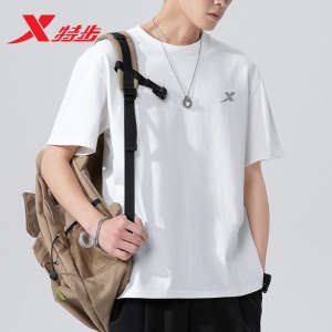 特步男装运动短袖t恤衫春夏四季新款透气潮流修身男士休闲速干套头上衣棉T户外跑步健身综训篮足球吸汗服饰