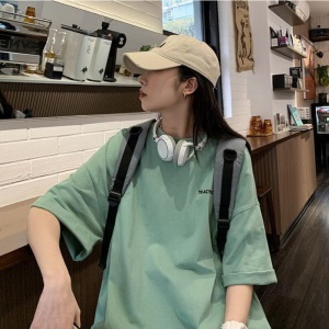 @纪凡豹 100%纯棉短袖恤男简约百搭宽松港风五分袖潮流休闲上衣服体恤ins 白色ACYNC