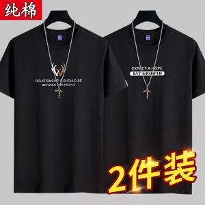 雾卡【纯棉2件】短袖t恤男纯棉半截袖衣服圆领休闲潮印花胖青年大码青少年夏季体恤汗衫