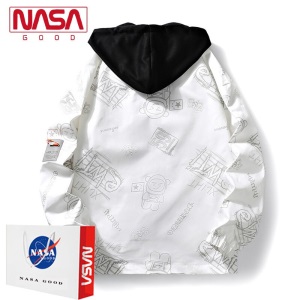 NASA旗舰店官网联名潮牌休闲外套男士春秋季潮流宽松假两件青少年连帽工装夹克衫外套男生上衣棒球服男装