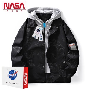 NASA旗舰店官网联名潮牌休闲外套男士春秋季潮流宽松假两件青少年连帽工装夹克衫外套男生上衣棒球服男装