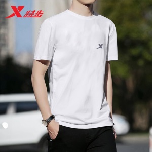 特步男装运动短袖t恤衫春夏四季新款透气潮流修身男士休闲速干套头上衣棉T户外跑步健身综训篮足球吸汗服饰